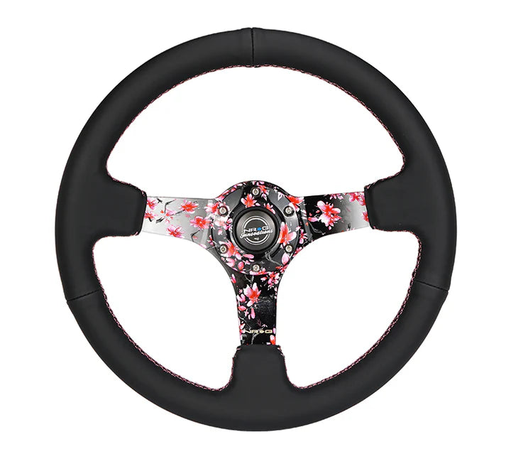 350mm Deep Dish Steering Wheel Leather - Solid Spoke
