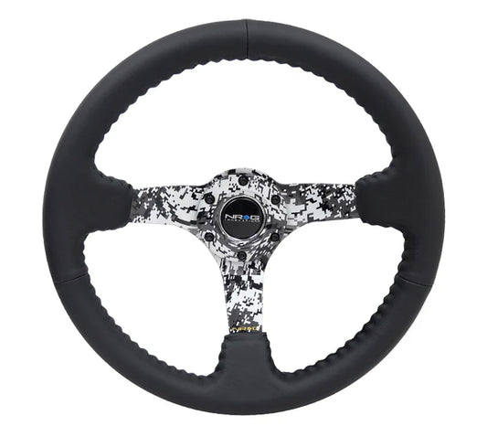 350mm Deep Dish Steering Wheel Leather - Solid Spoke